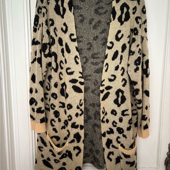 Amaryllis Sweaters - Amaryllis Black and Cream Animal Print Cardigan